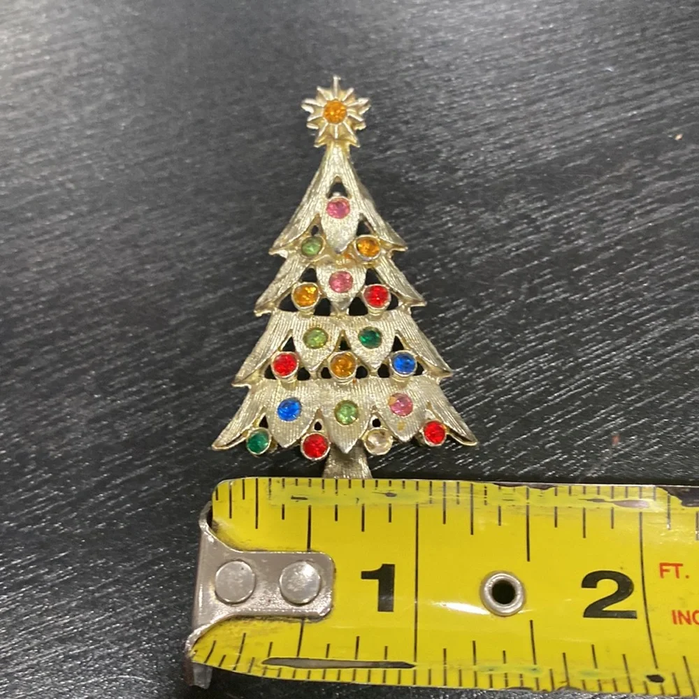 VINTAGE Multi Stone Gold Christmas Tree Pin Brooch - Picture 8 of 9